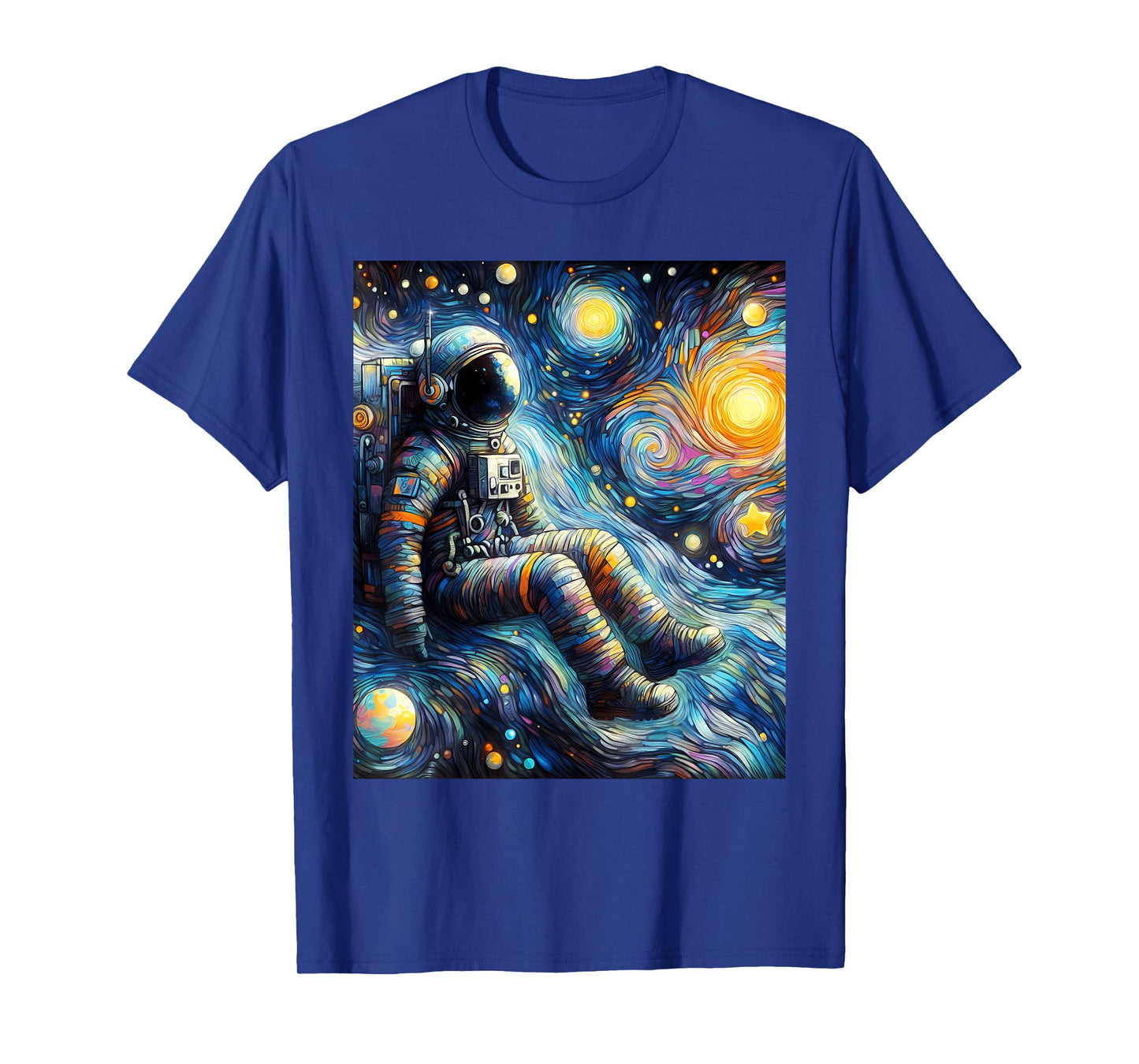 Astronaut Space Planets Starry Night Painting T-Shirt