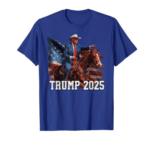 Trump 2025 Riding Horse American Flag Cowboy 4th Of July T-Shirt