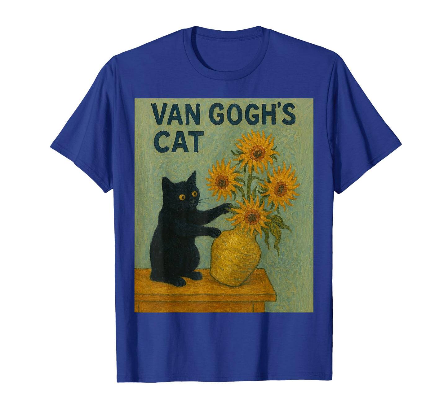 Funny Sunflower Cat Mischief - Art Mashup Van Gogh Painting T-Shirt