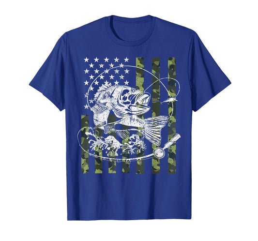 Camouflage American Flag Fishing Gifts for Men Women Boys T-Shirt