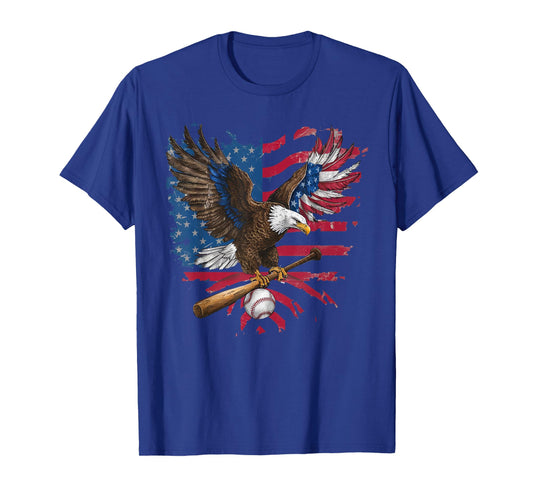 American Flag Baseball Player Bat Fan Catcher Pitcher USA Women Kids Men T-Shirt