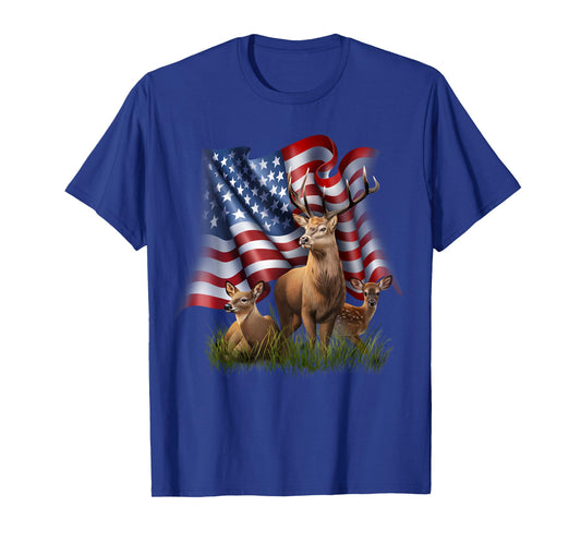 American Flag Deer Buck Doe Fawn Patriotic Wildlife T-Shirt