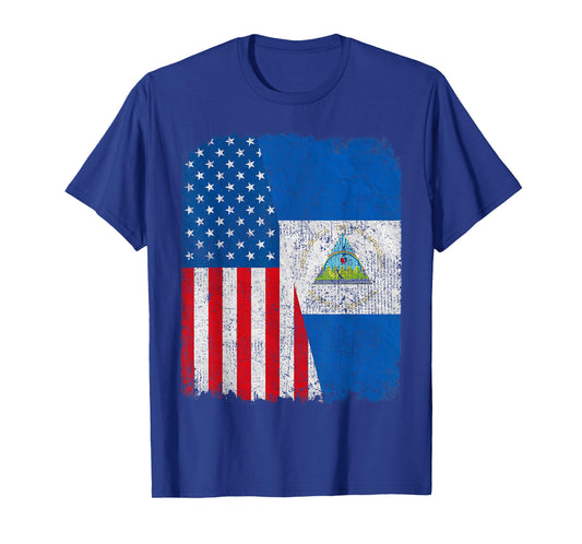 Nicaraguan American Flag Half USA Nicaragua Root Proud Women Kids Men T-Shirt