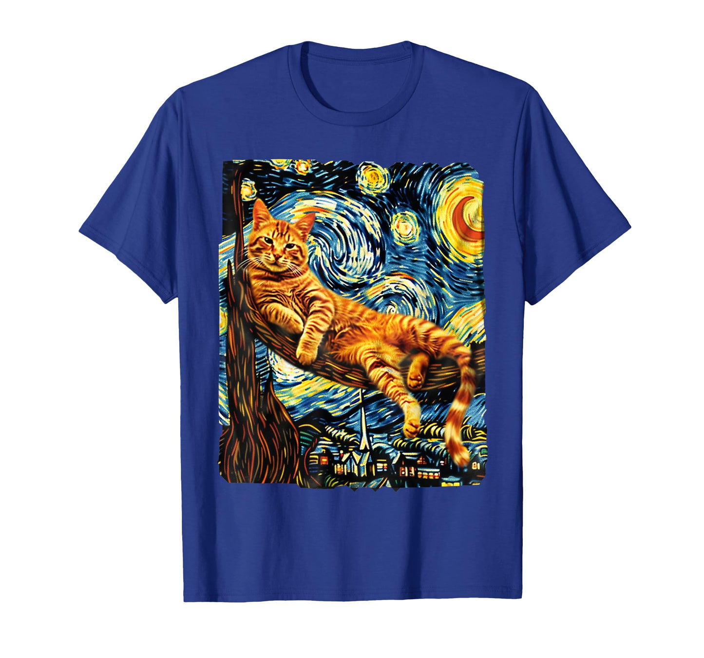Cat Starry Night Van Gogh Cat For Cat Lover Cat Mom Cat Dad T-Shirt for Men Women Girls Kids