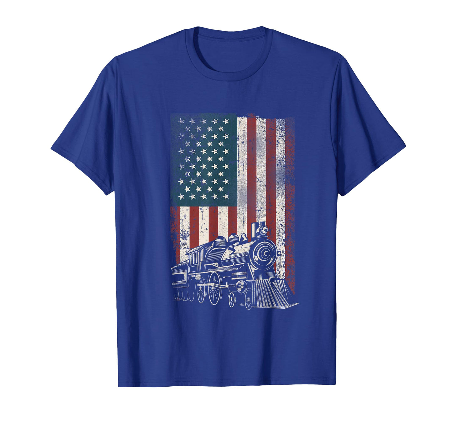 Steam Train Driver Trainspotting Locomotive American Flag T-Shirt