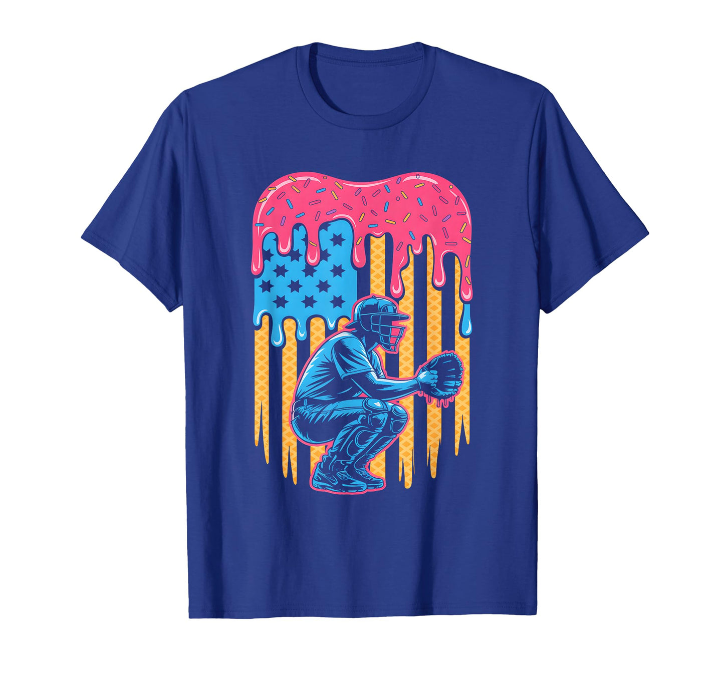 American Baseball Catcher Patriotic US Flag T-Shirt