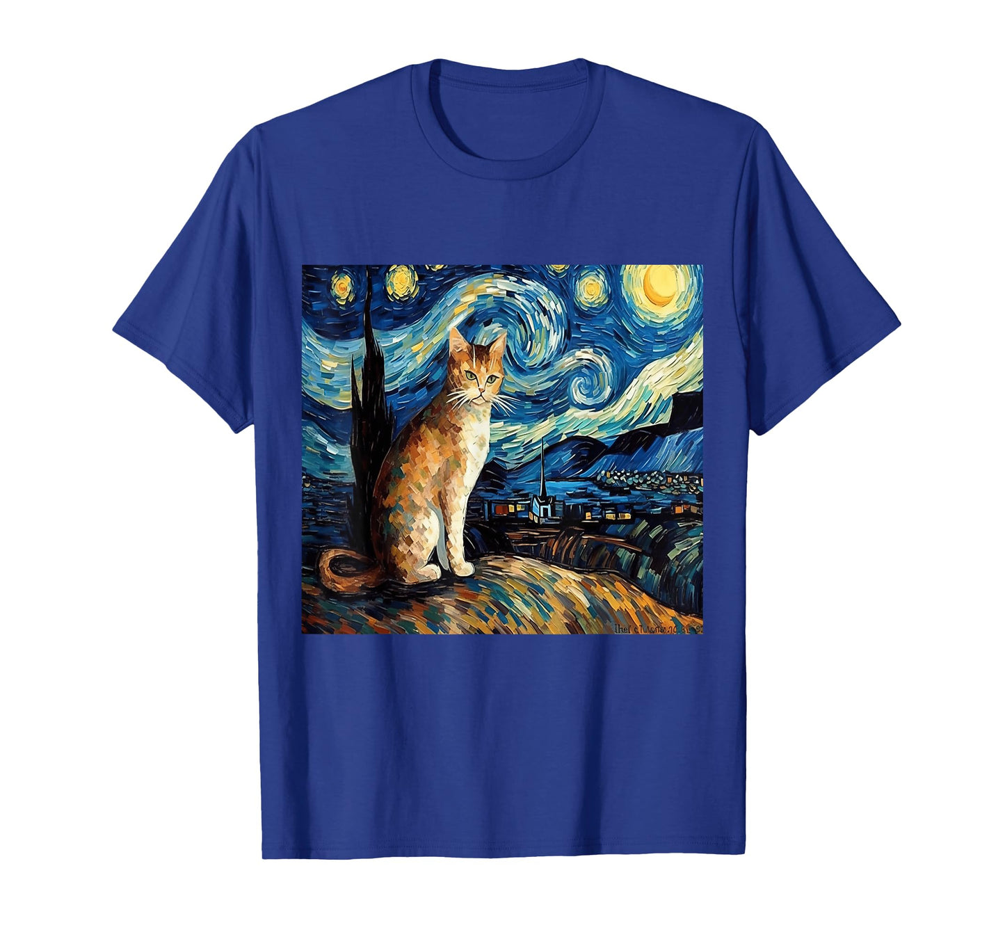Calico Cat Starry Night Moon And Stars Art T-Shirt for Men Women Kids