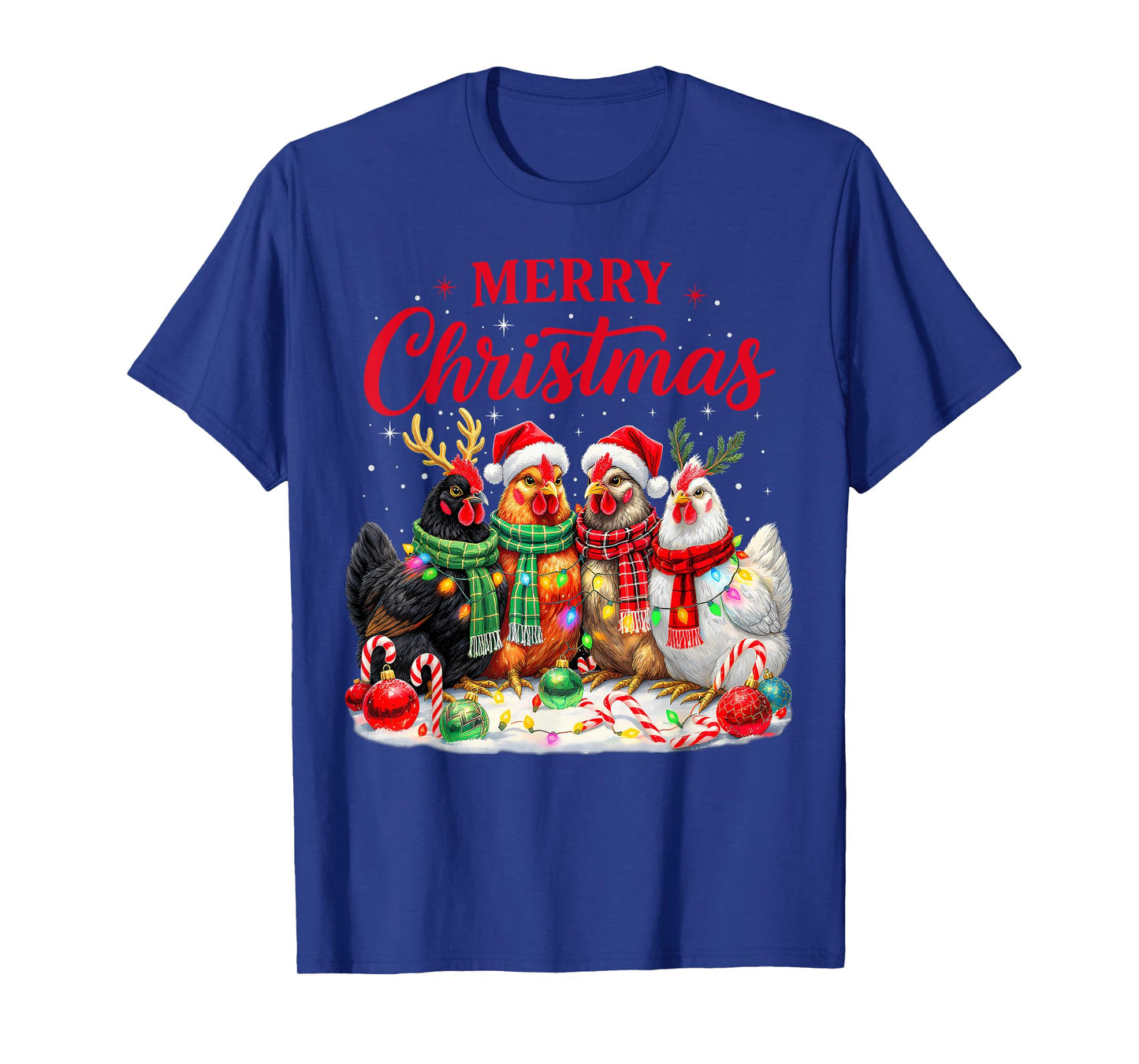 Christmas Chicken Lights Santa Xmas Farm Animal Holiday T-Shirt