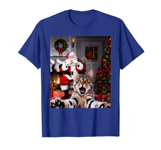 Christmas Funny Cat Selfie with Santa Claus Cute Holiday T-Shirt