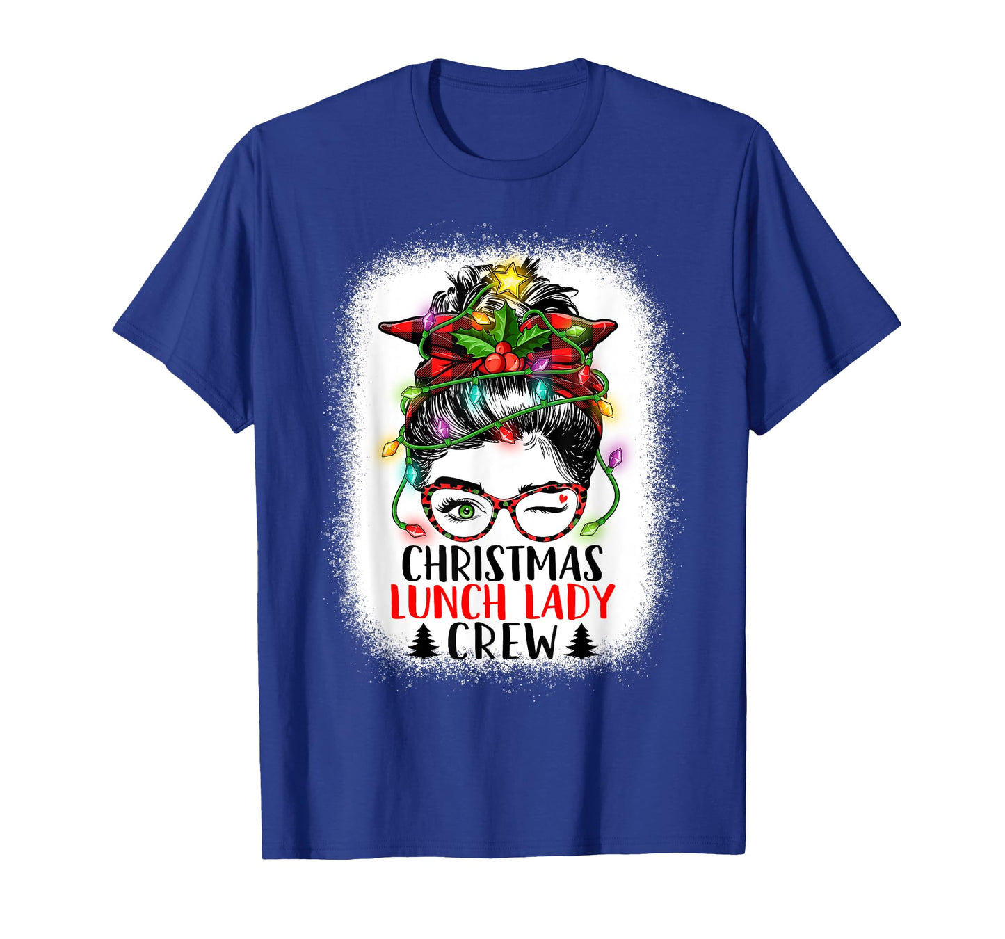 Christmas Lunch Lady Crew Messy Bun Women Christmas Lights T-Shirt