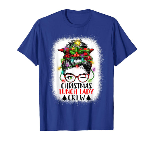 Christmas Lunch Lady Crew Messy Bun Women Christmas Lights T-Shirt