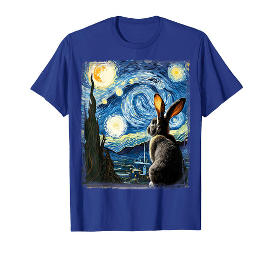 Artistic Rabbit Shirt Van Gogh Style Starry Night Rabbit T-Shirt
