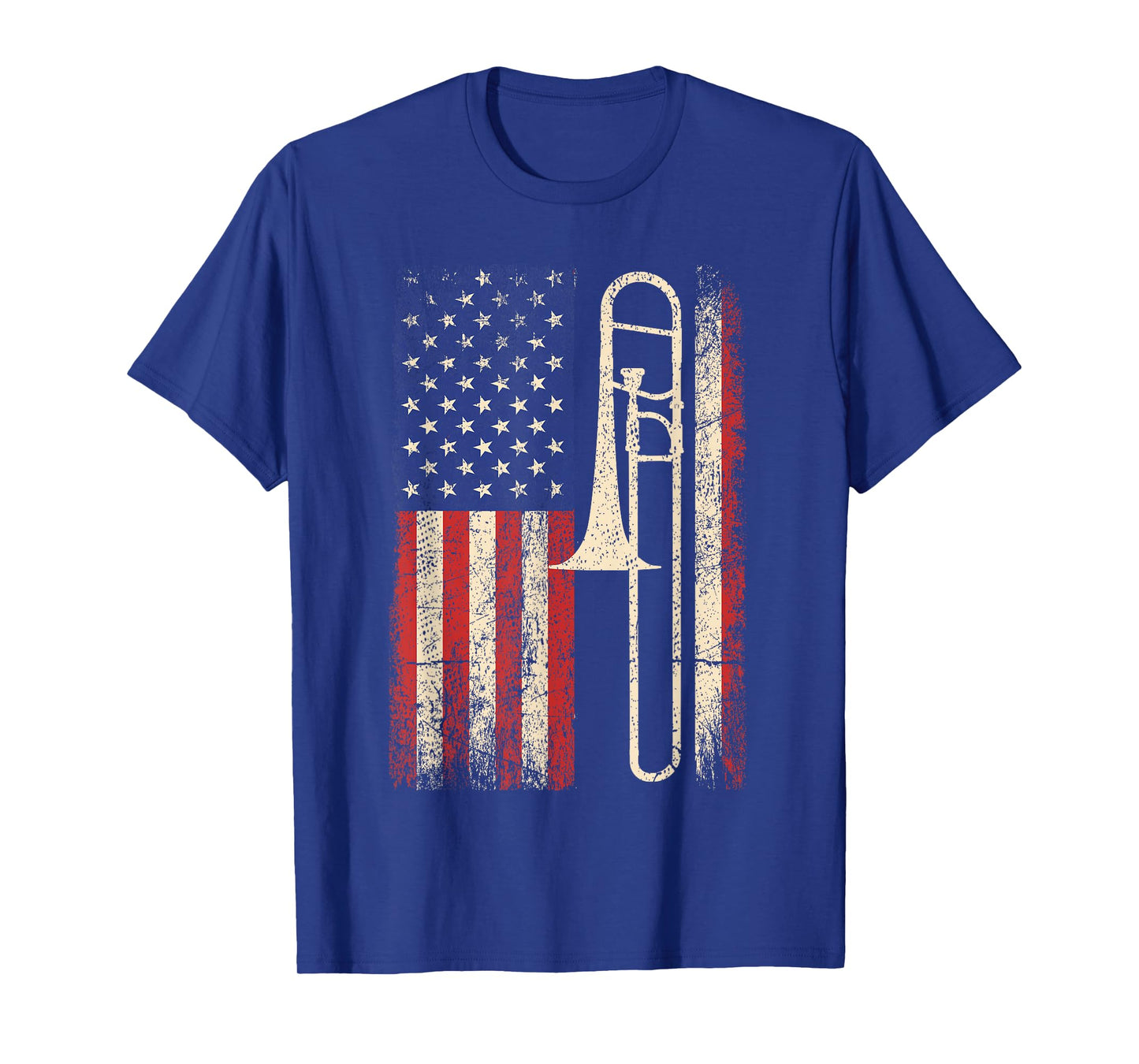 Trombone USA American Flag Shirt Jazz Music Vintage Men Tee T-Shirt