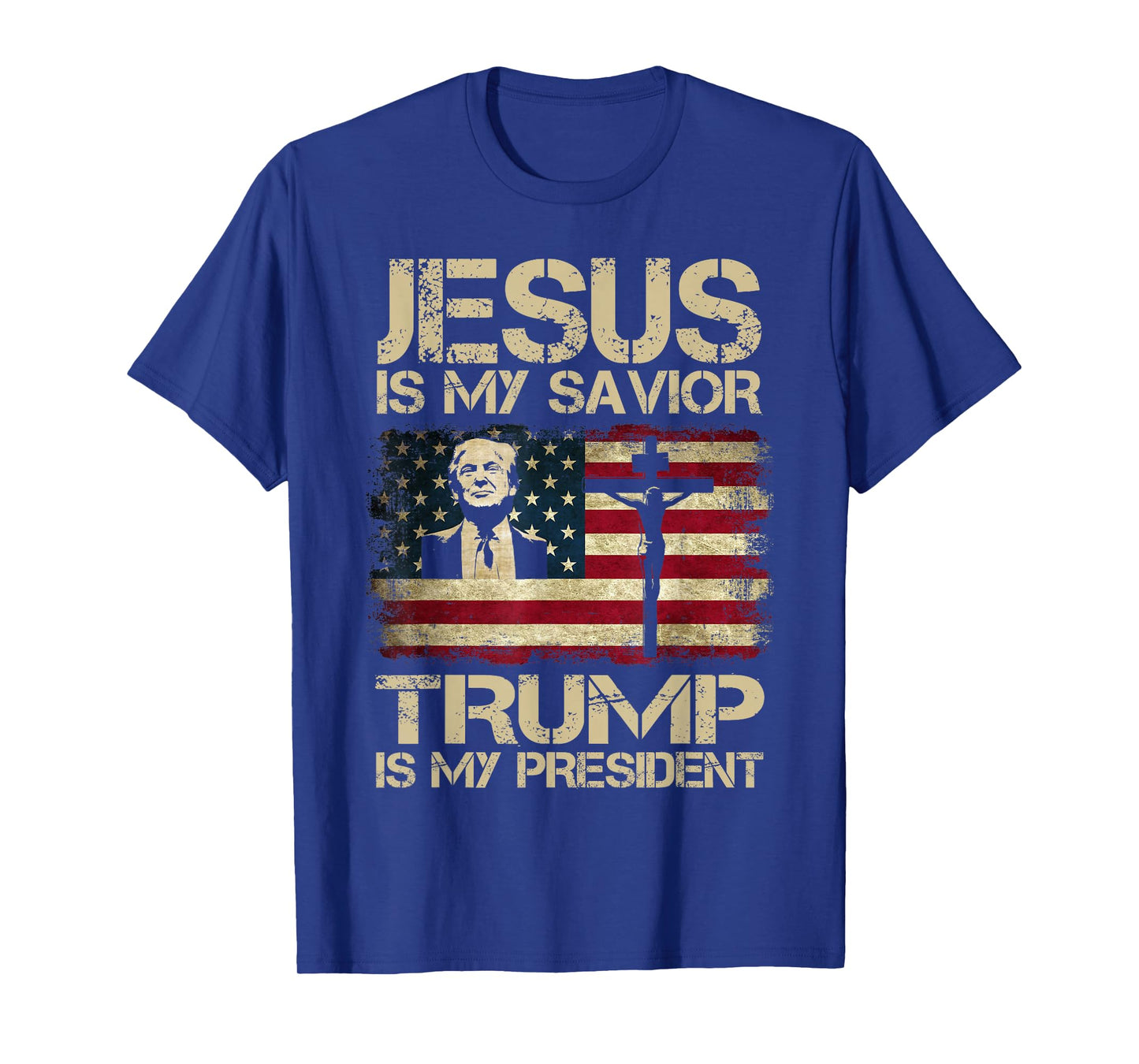Jesus is My Savior Trump is My President Trump 2024 USA Flag T-Shirt