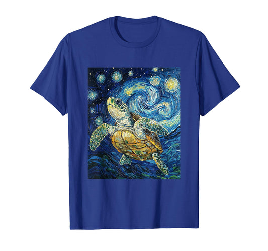 Cute Tortoise Turtle - Van Gogh Style - Starry Night T-Shirt