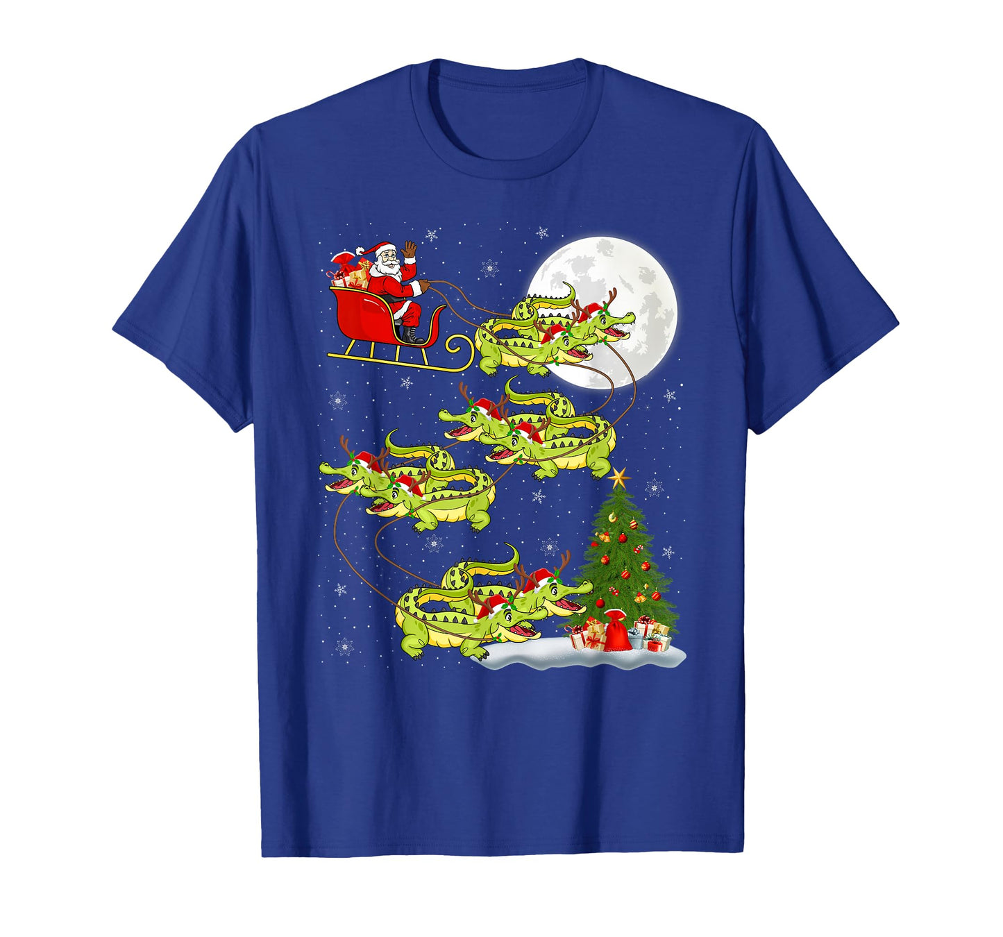 Crocodile Alligators Santa Sleigh Flying Funny Christmas T-Shirt