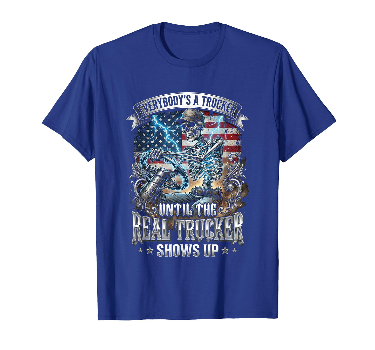 American Flag Skeleton Trucker Semi Driver Big Rig T-Shirt