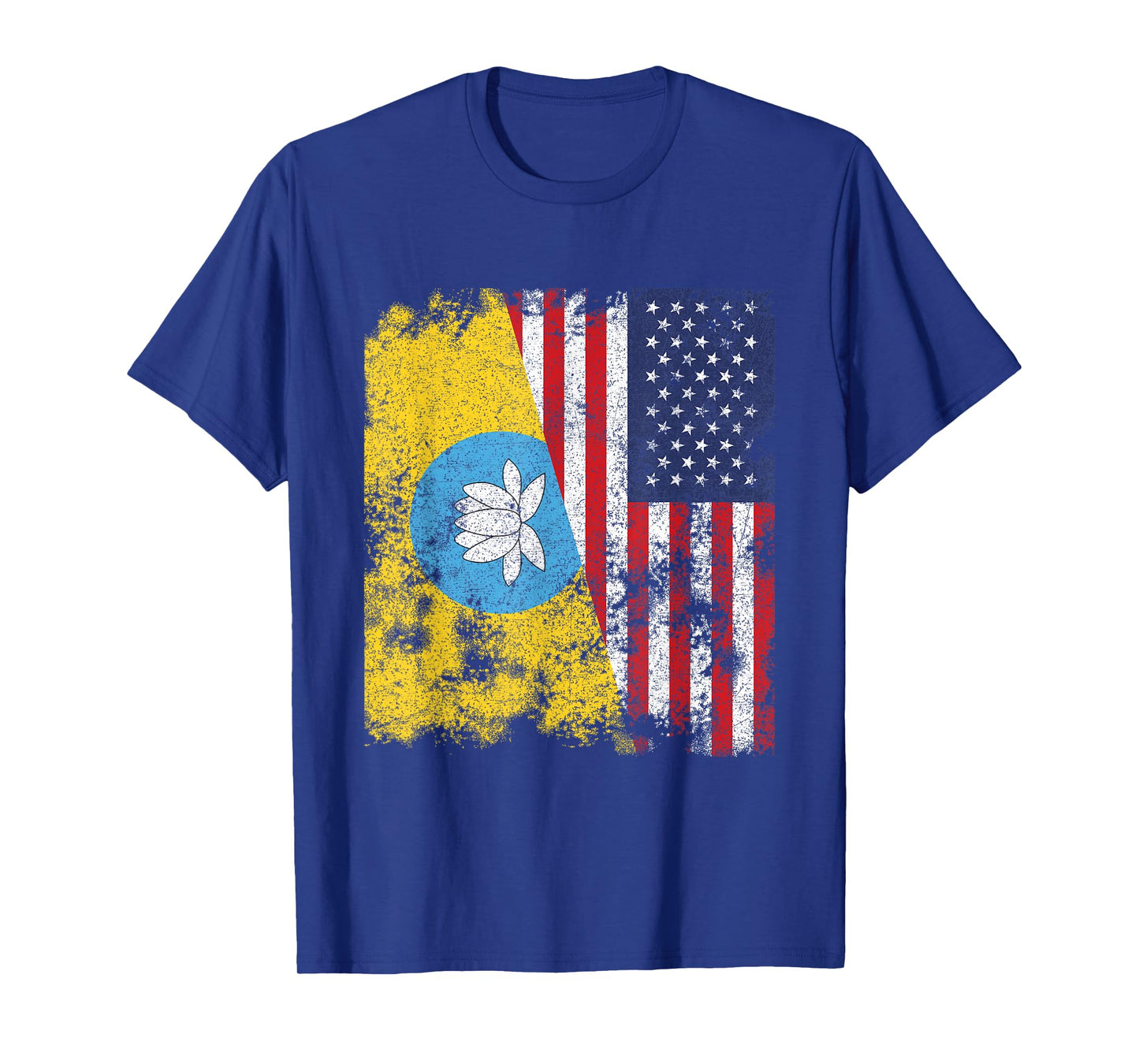 Kalmykia USA Flag Distressed - Half American Women Kids Men T-Shirt