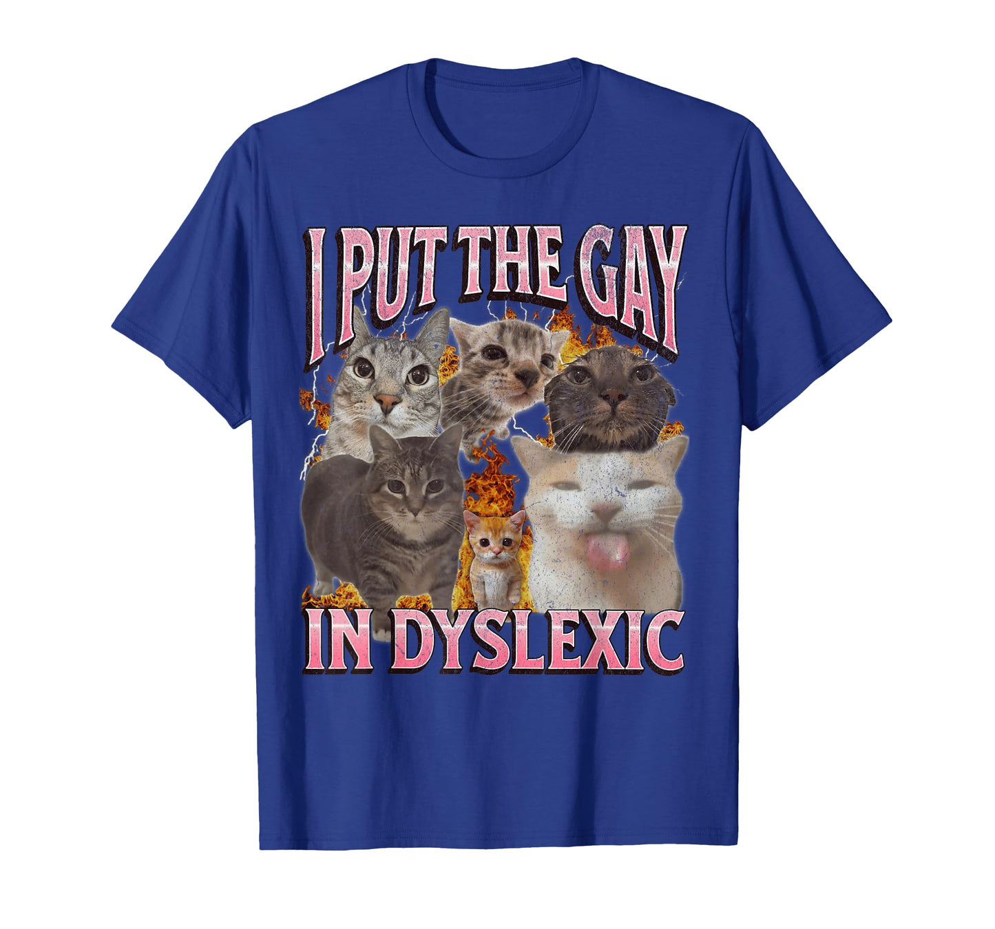 I Put The Gay in Dyslexic Funny Cat Meme Bootleg Graphic Men Women T-Shirt