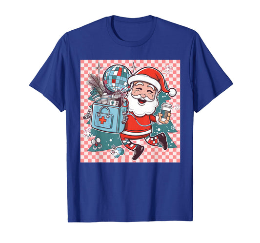 Christmas Santa Nurse Disco Ball Rn CNA Icu Med Surg Picu T-Shirt