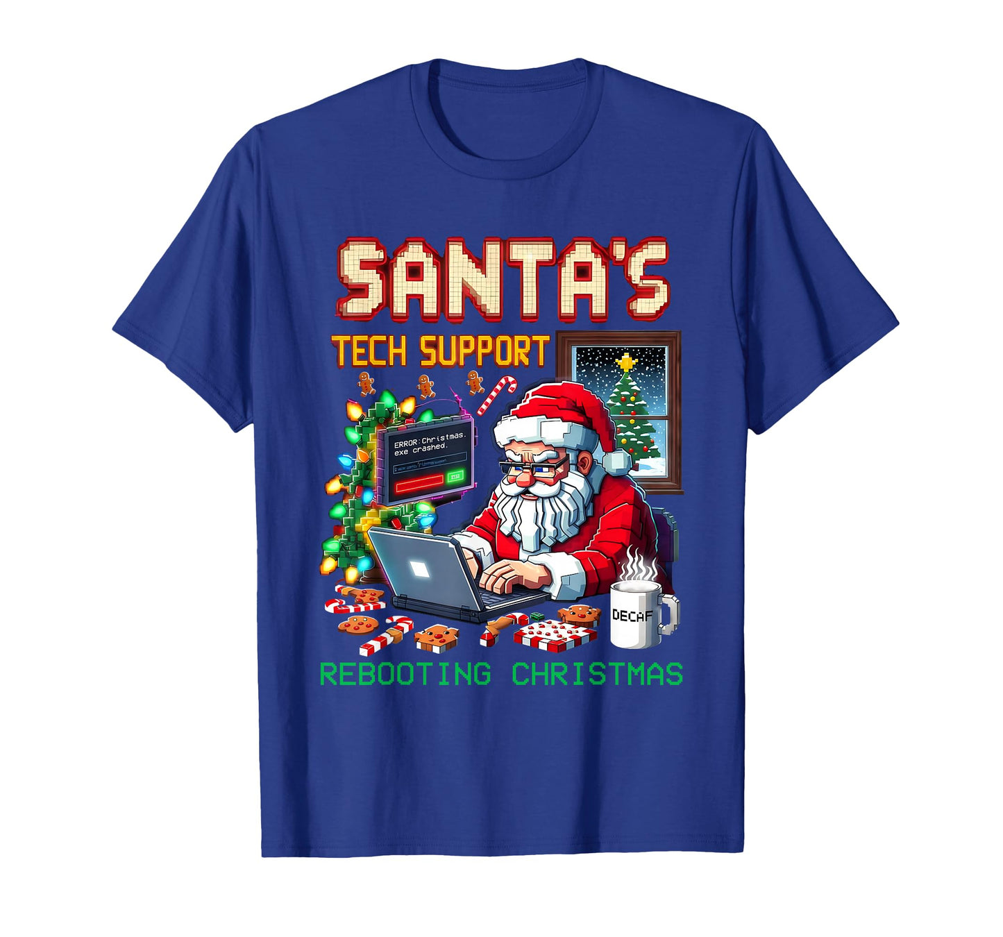 Santa’s Tech Support Rebooting Christmas Pixel Art T-Shirt