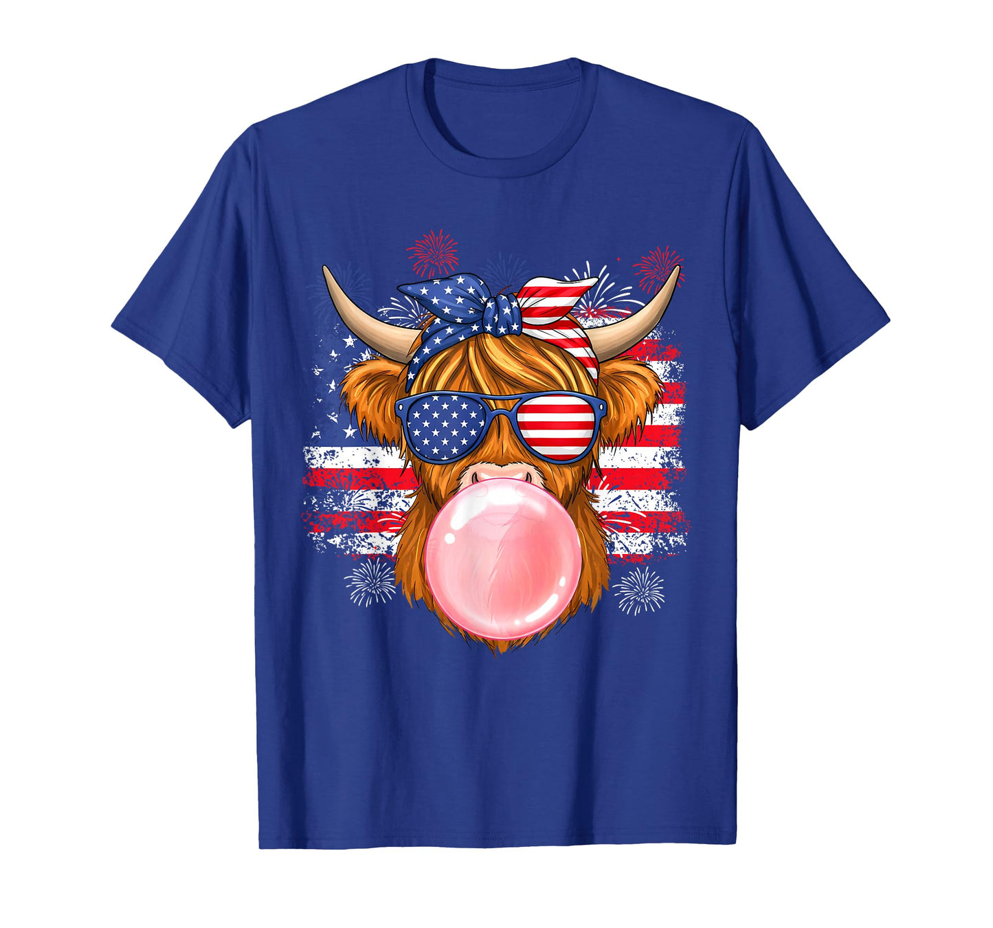 Cute Highland Cow 4th of July USA Flag Patriotic Cow Farmer T-Shirt