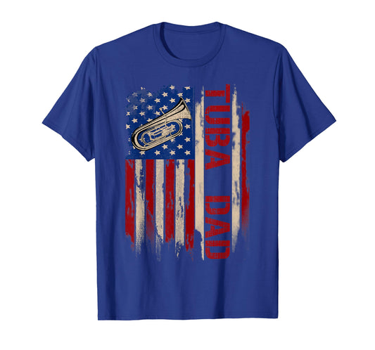 Vintage Tuba Dad American USA Flag Music Gift Women Kids Men T-Shirt