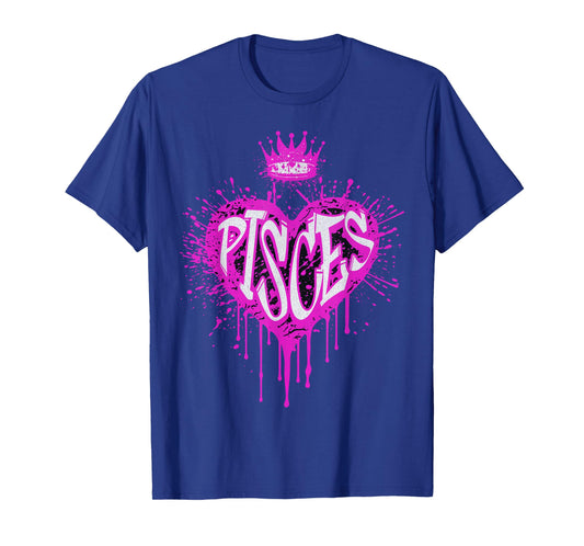 Pisces Graffiti Airbrush Heart Zodiac Sign Astrology Product T-Shirt