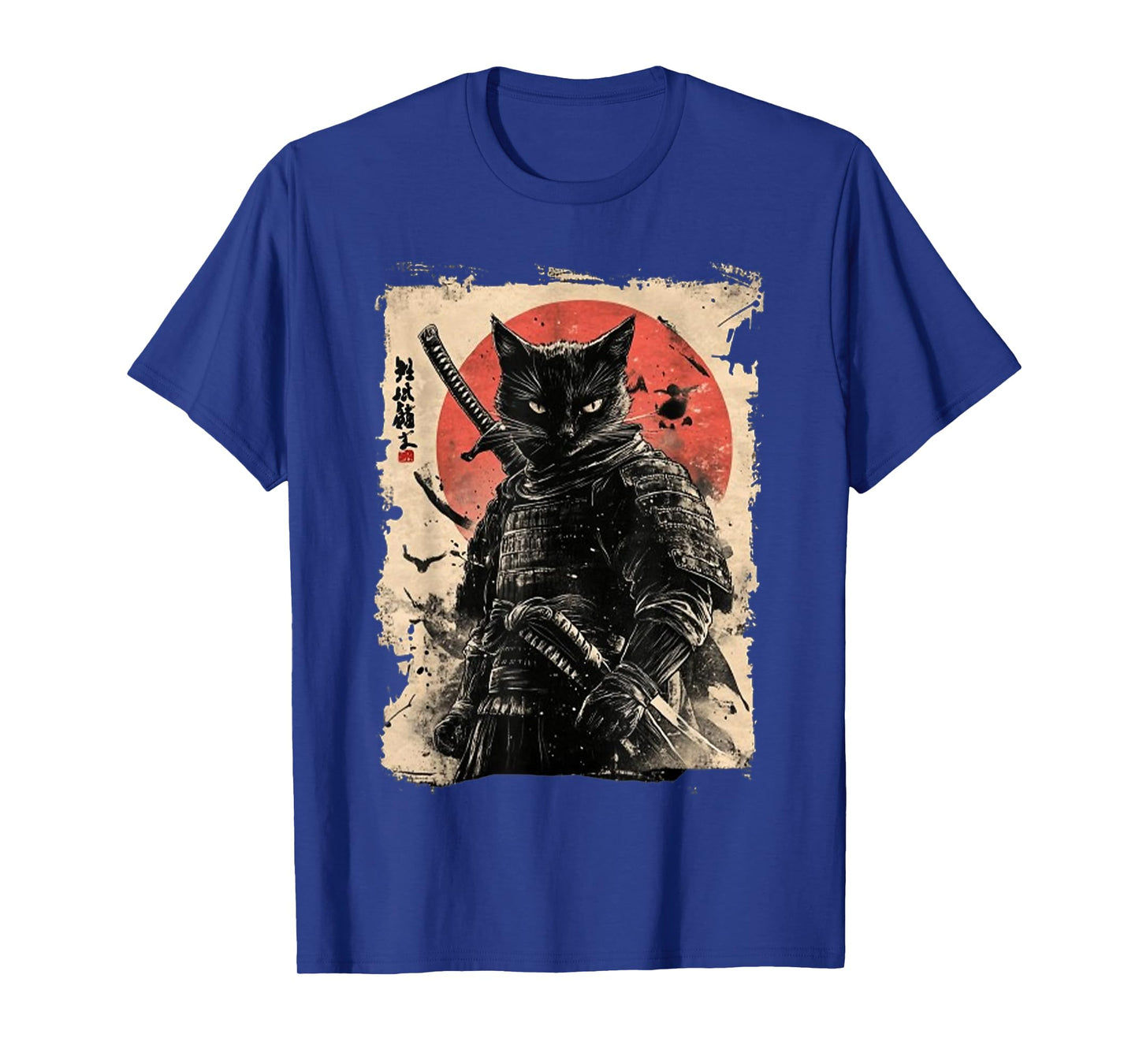 Vintage Japanese Art Anime Graphic Samurai cat Warrior T-Shirt
