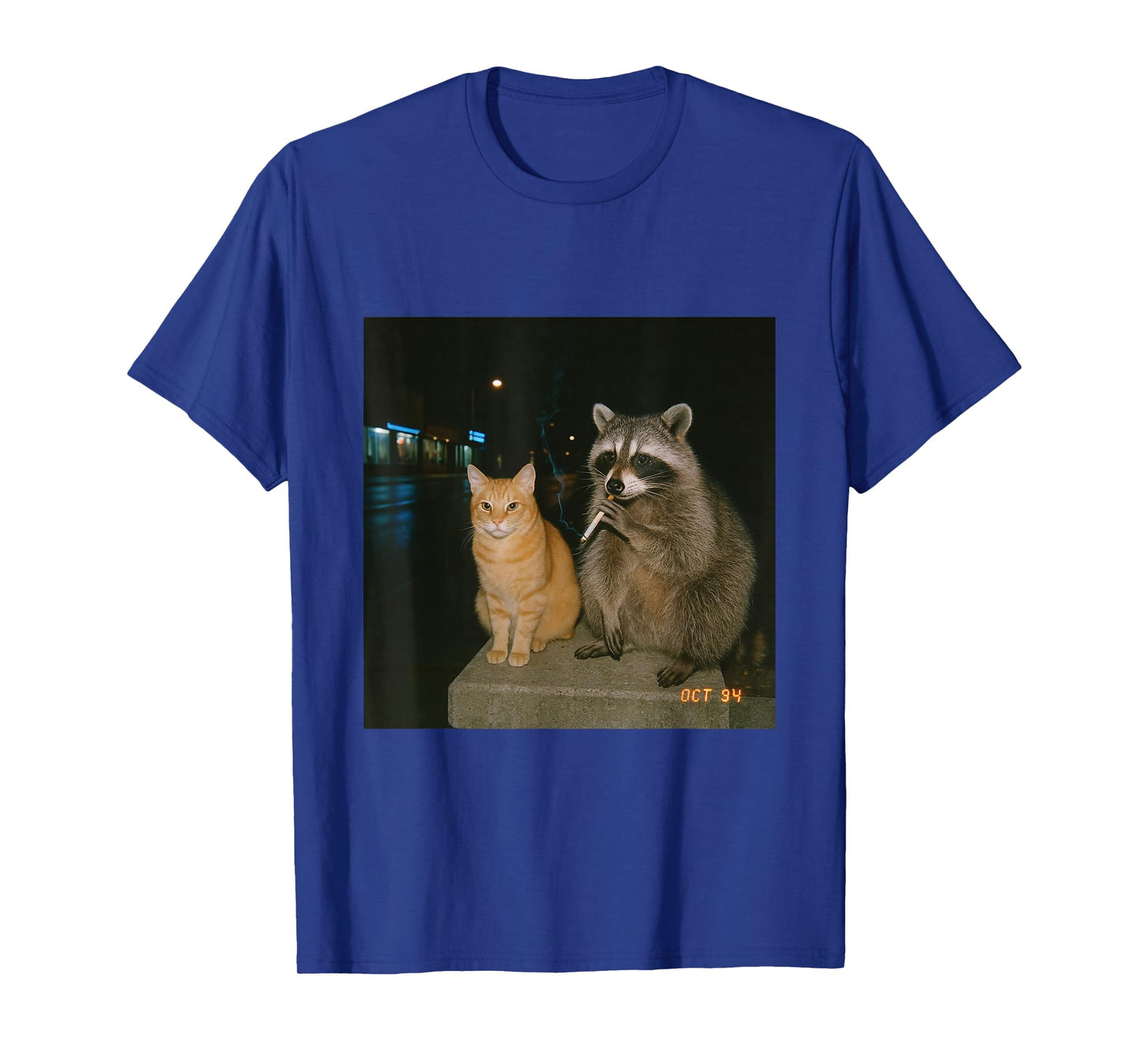 Vintage Raccoon Cat Smoking Aesthetic Night Photo 90s Vibe T-Shirt
