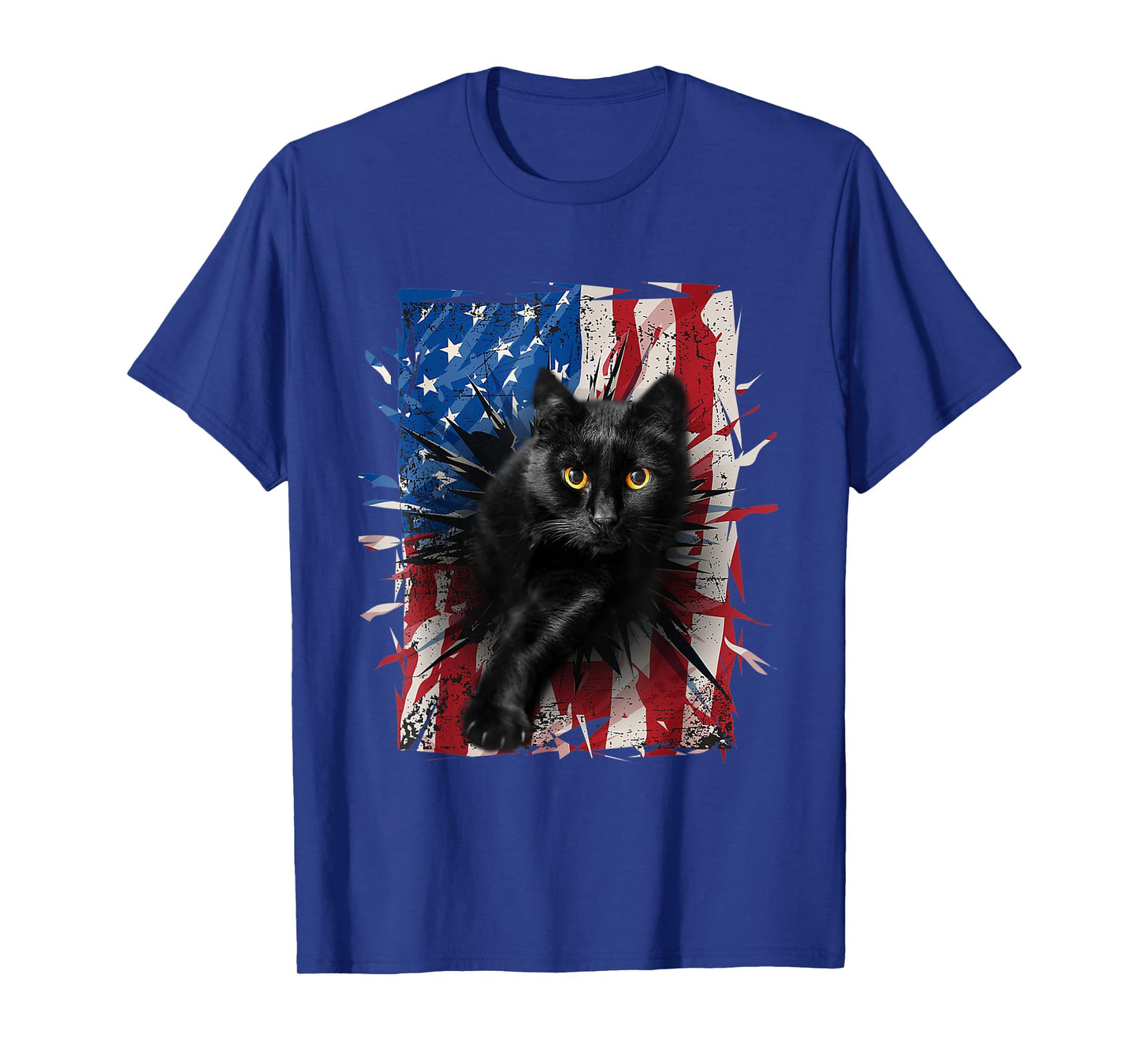Patriotic Black Cat Torn American Flag 4th Of July USA T-Shirt