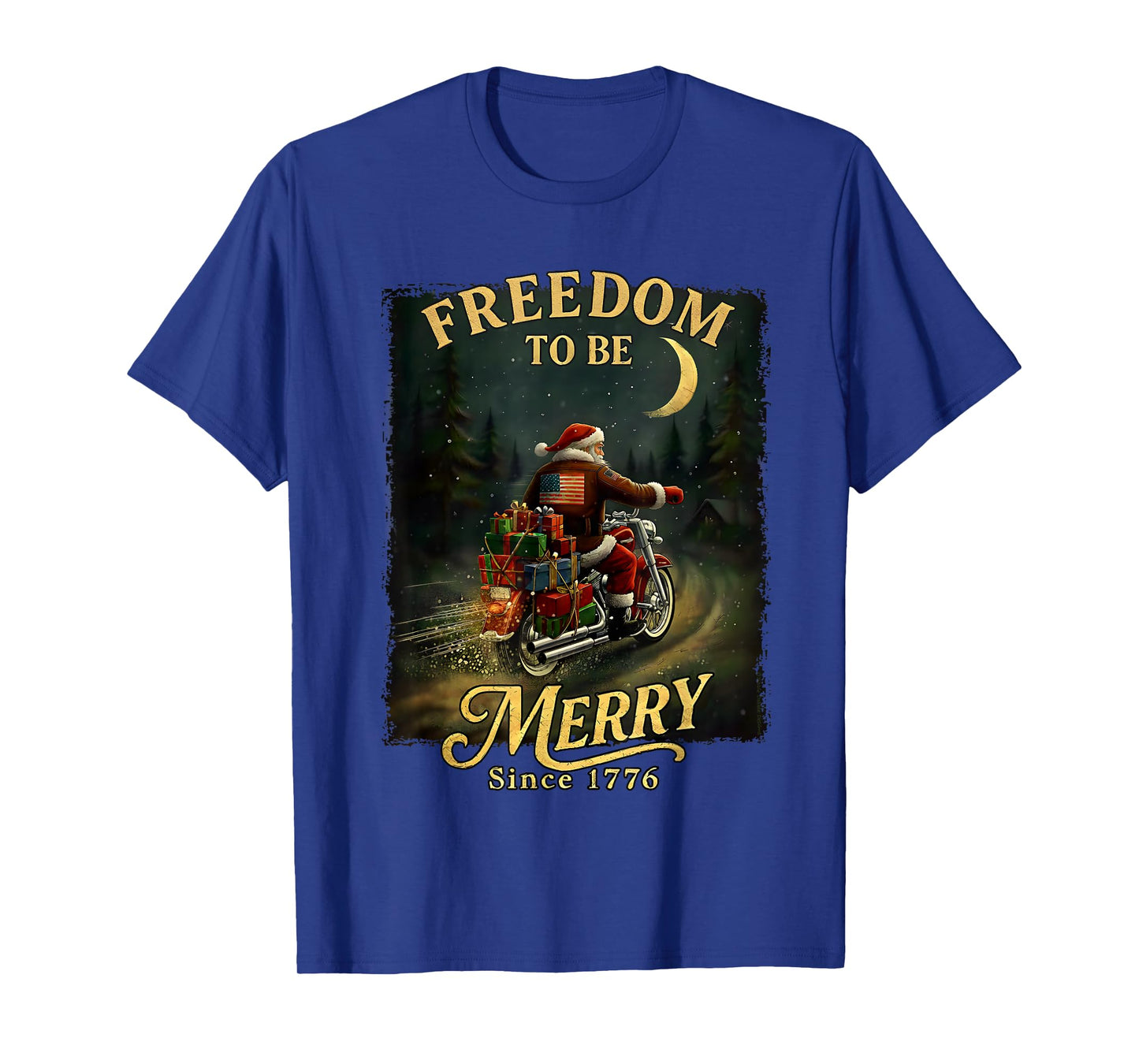 Vintage Patriotic Christmas Santa Riding Motorcycle T-Shirt