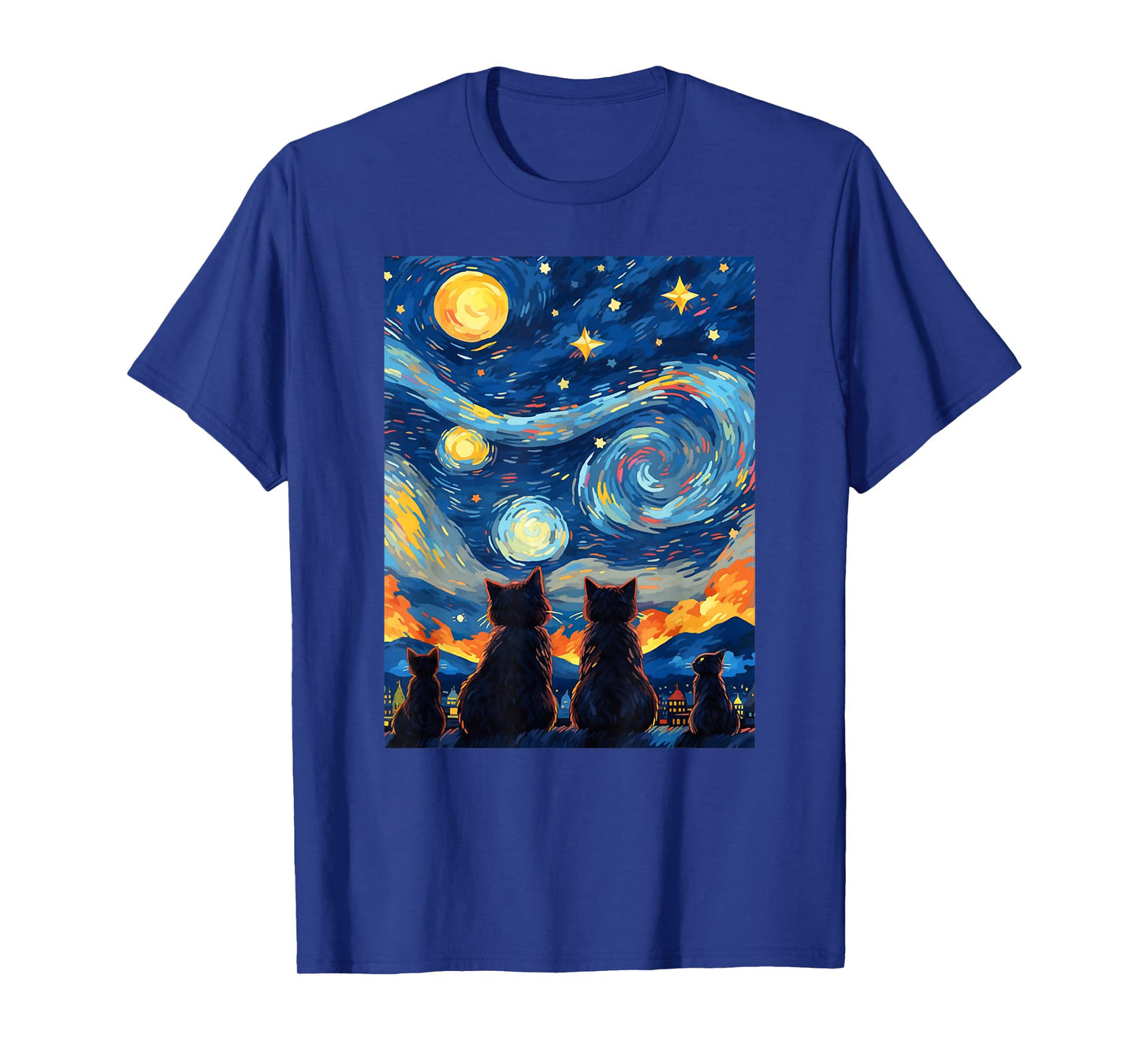 black cats Painting art Starry Night kitty kitten Van Gogh T-Shirt