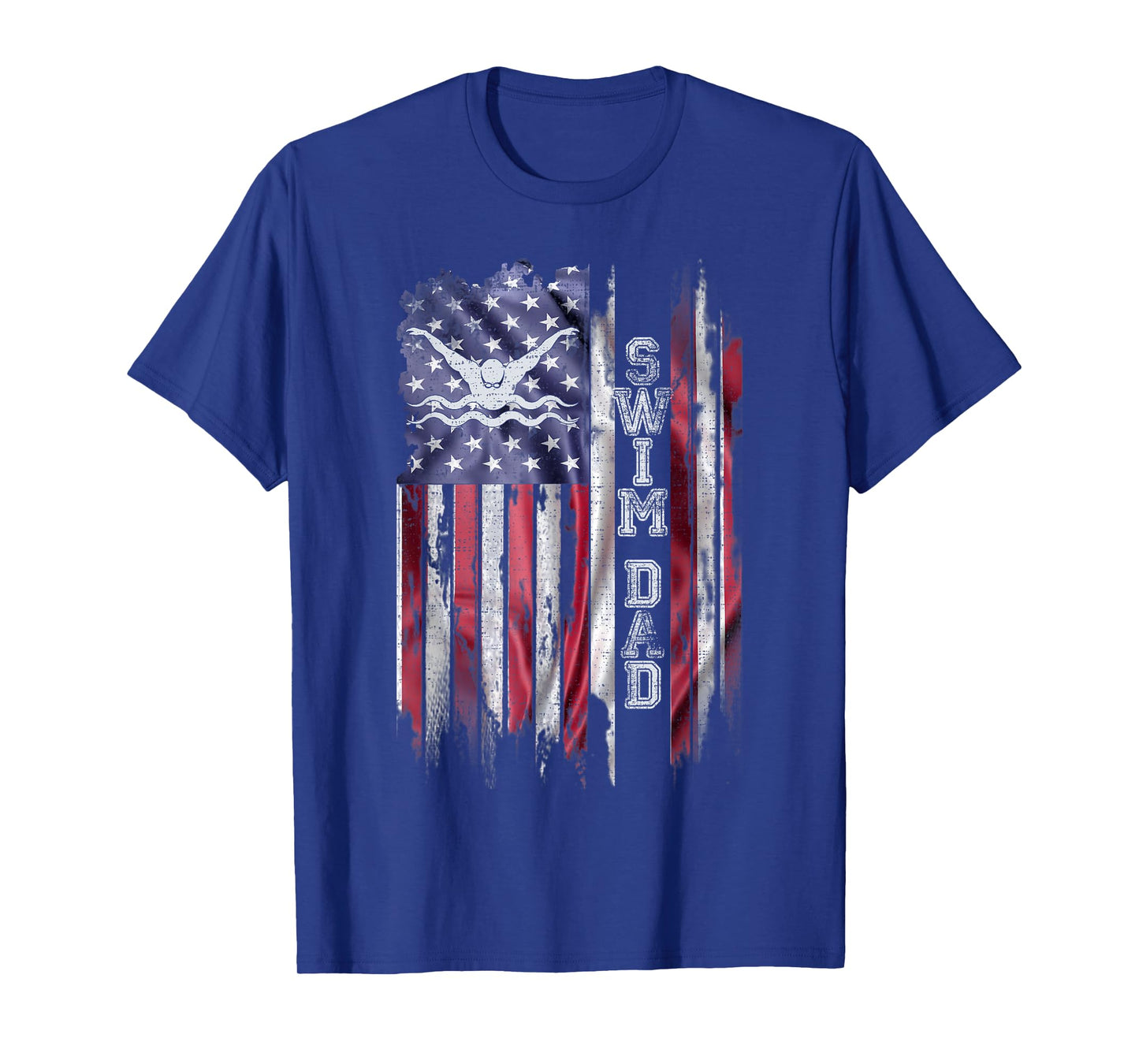 Vintage USA Flag Proud Swimming Dad Swim Swimmer Silhouette T-Shirt