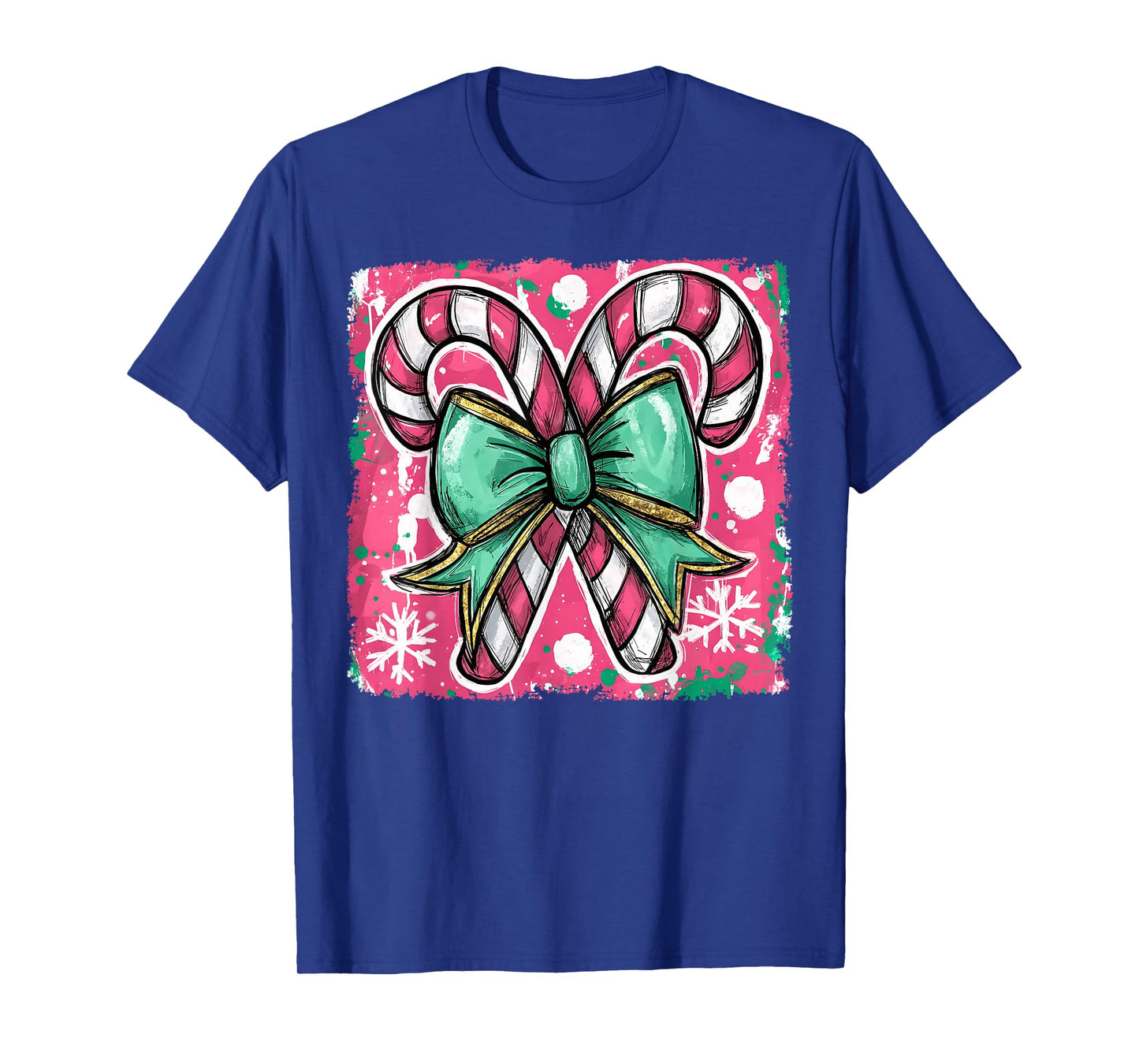 Retro Coquette Bow Candy Cane Christmas Season Colorful T-Shirt