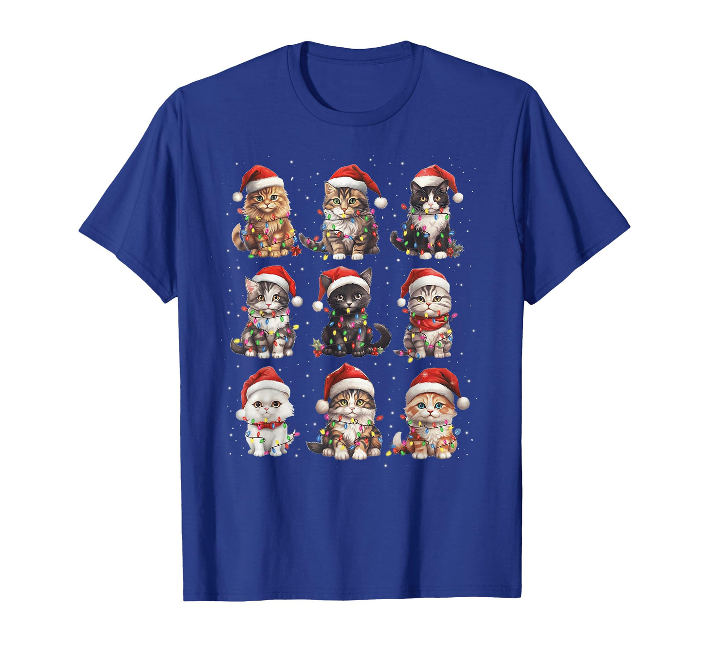 Santa Cats Tangled Up in Christmas Tree Lights Funny Cat Pet T-Shirt