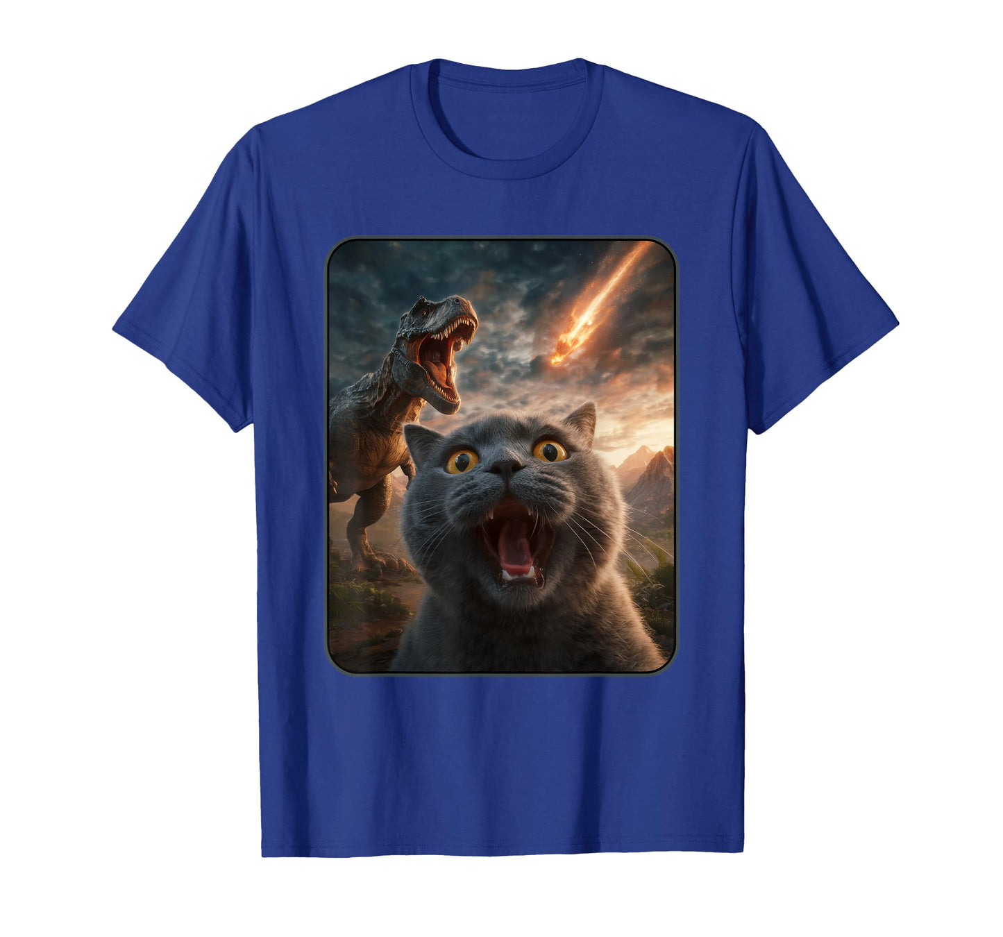 Cat Selfie with T-Rex Dinosaur Funny Cat T Rex Shirt Meme T-Shirt