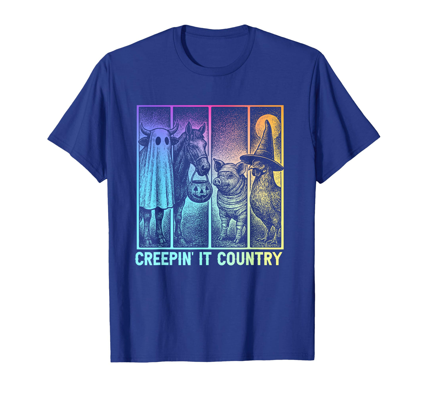 Creepin’ It Country Halloween Farm Animal Pig Cow Chicken T-Shirt