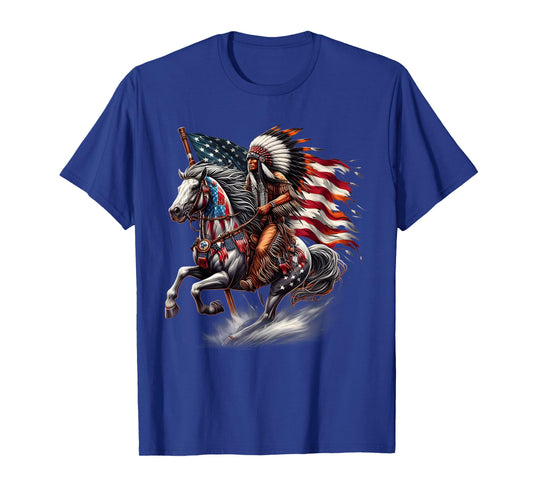 Native American Day Flag Indian Riding Horse 4th of July T-Shirt