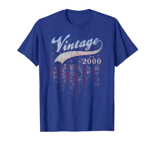 Vintage Made In 2000 American Flag 25th Birthday T-Shirt for Women Men
