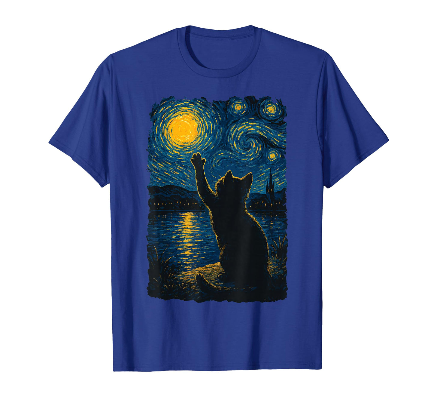 Cat Starry Night Funny Painting Van Gogh Cat Lover Art T-Shirt