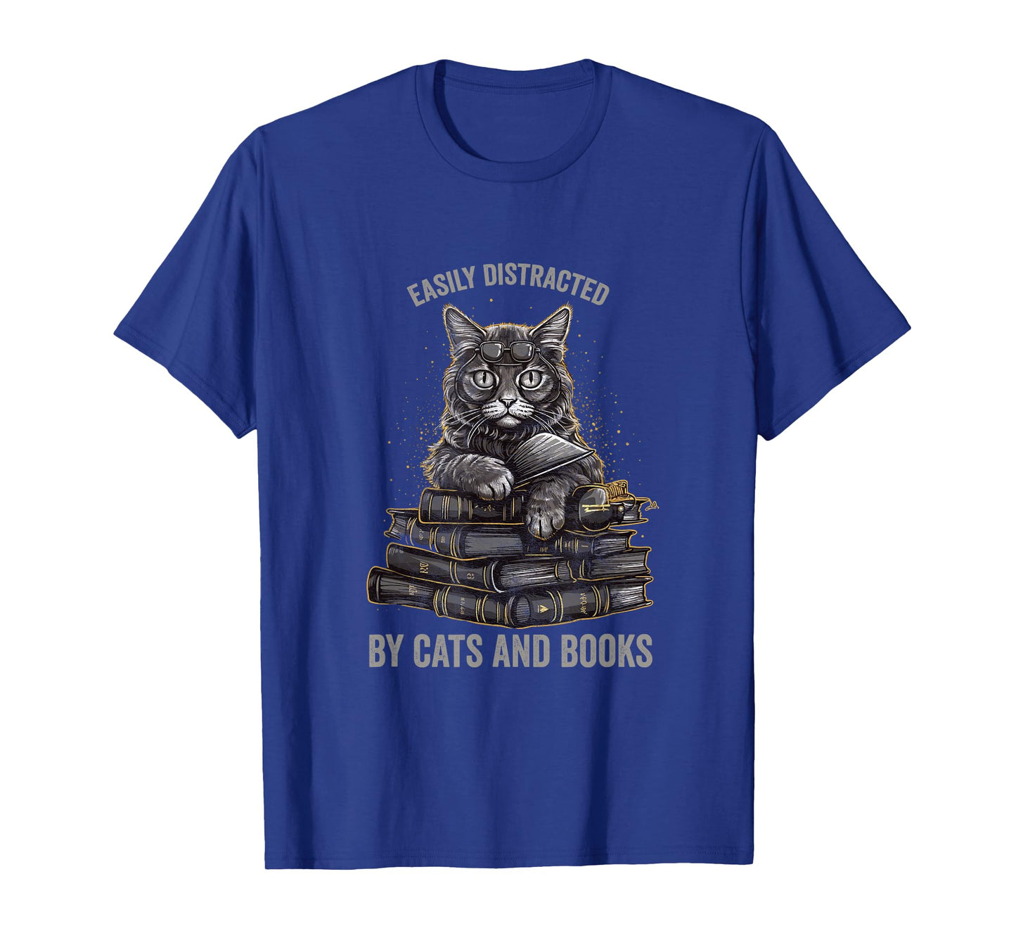 Easily Distracted by Cats and Books Book Reading Lovers T-Shirt