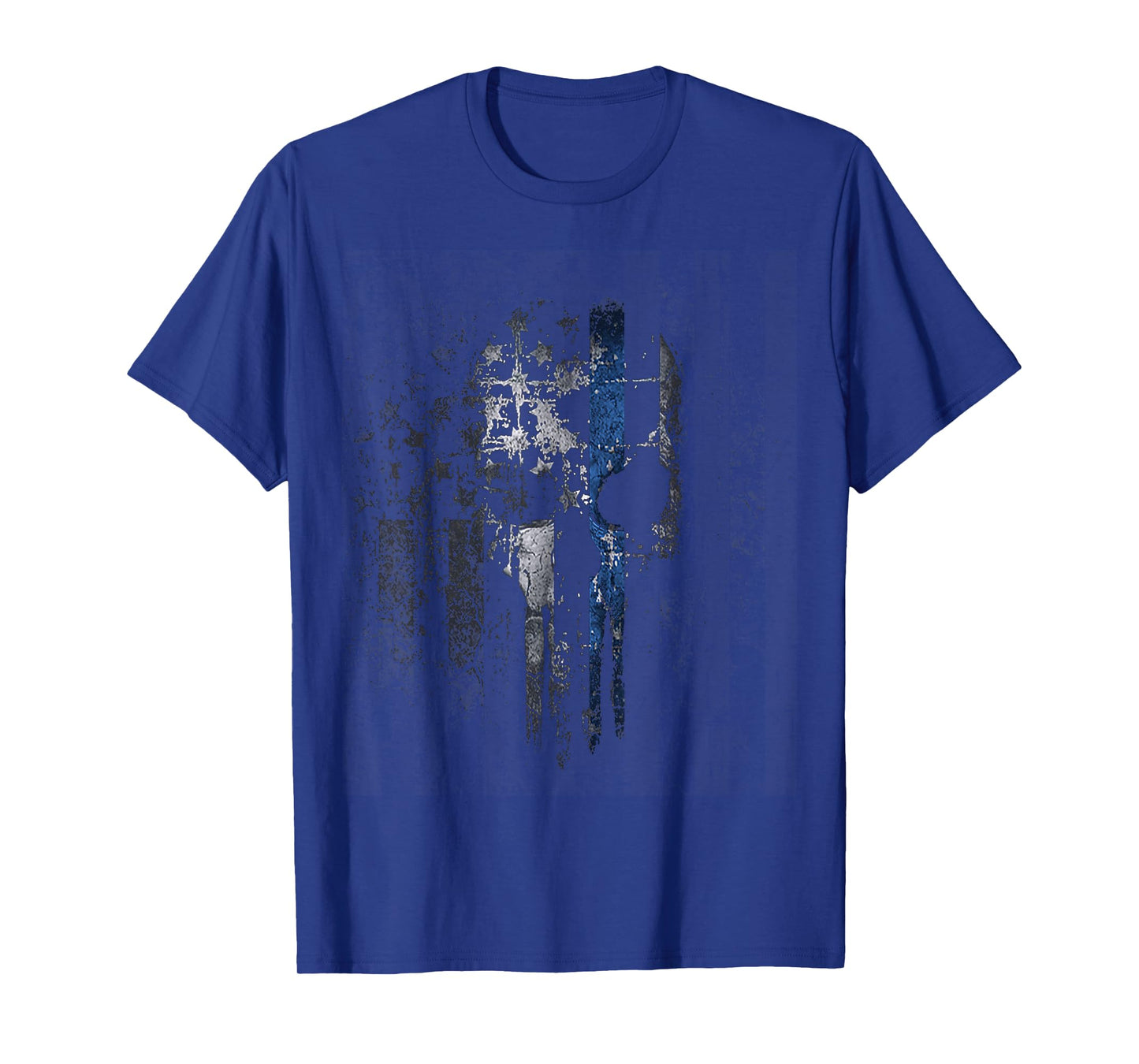Police Thin Blue Line Support Gift USA Flag Skull T-Shirt