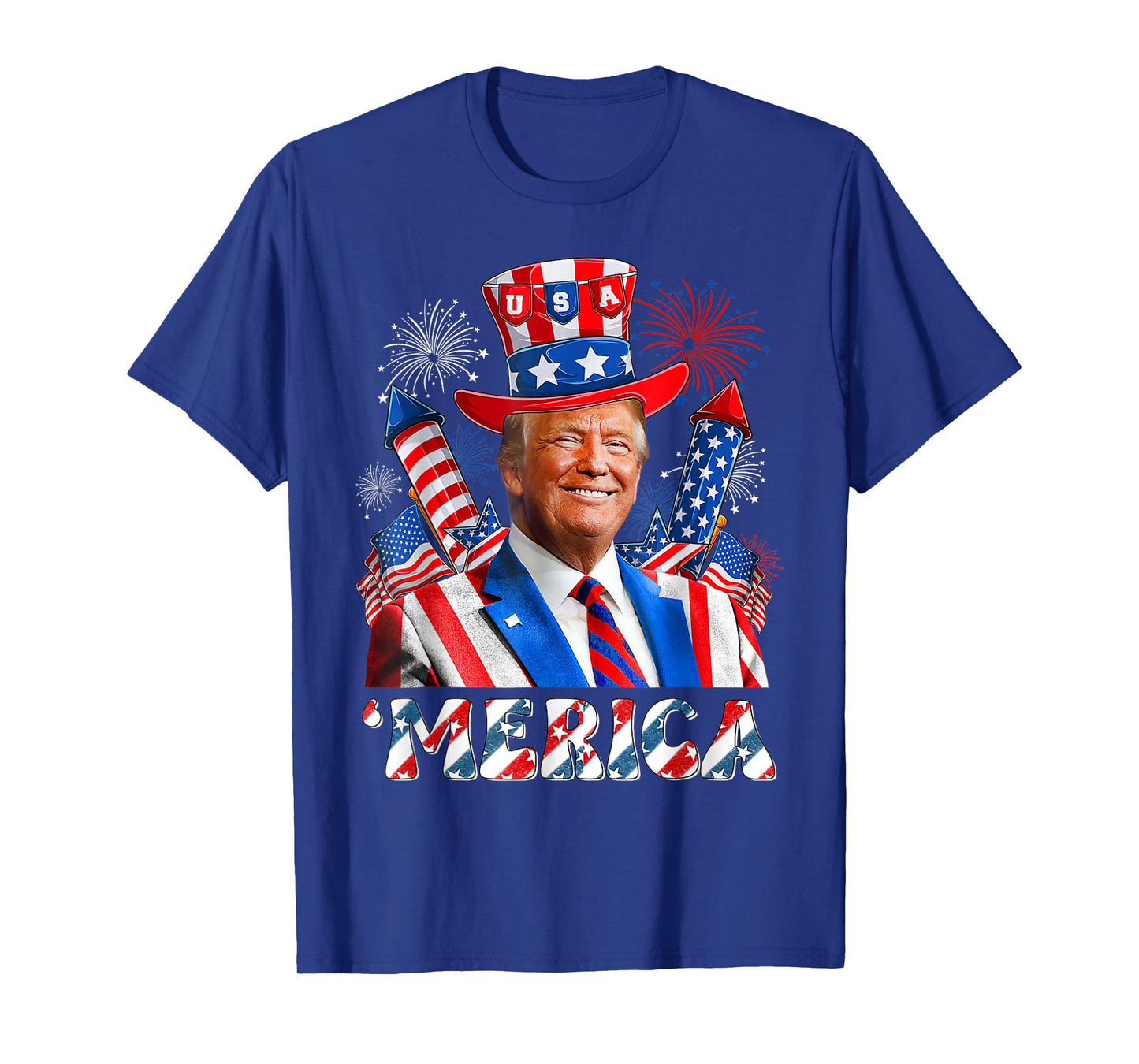 'Merica Trump Happy 4th of July Trump American Flag Funny T-Shirt