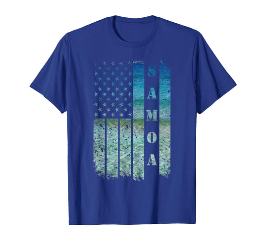 Vintage USA American Flag Samoa Samoan Beach Sunset Surfer T-Shirt