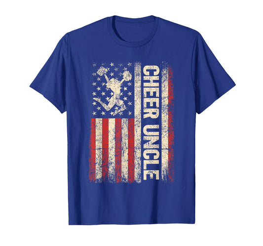 Funny Cheer Uncle Cheerleader Uncle American US Flag Men Tee T-Shirt