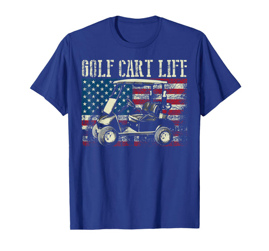 Cool Golf Cart Vintage US Flag Funny Golfing Gift Men Women T-Shirt