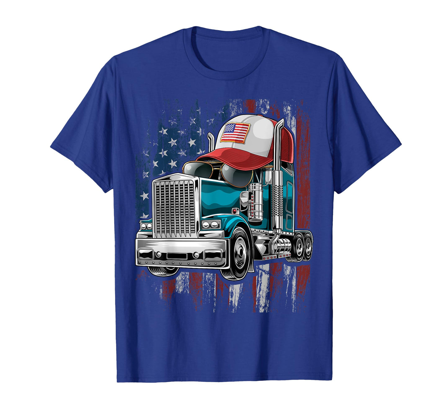 Trucker American Flag Trucker Hat Truck Driver Gift Men T-Shirt