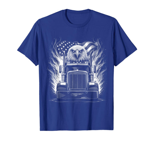 Trucker Patriotic American Flag Semi Truck Driver Eagle T-Shirt