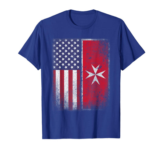 Maltese American Flag T-shirt Malta Cross Usa America Gift T-Shirt